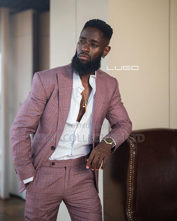Men Suits Mauve Checked Slim Fit Suit