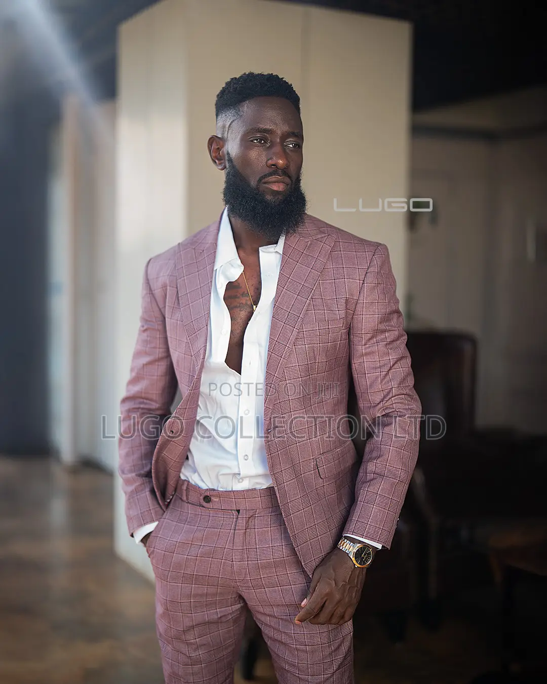 Men Suits Mauve Checked Slim Fit Suit