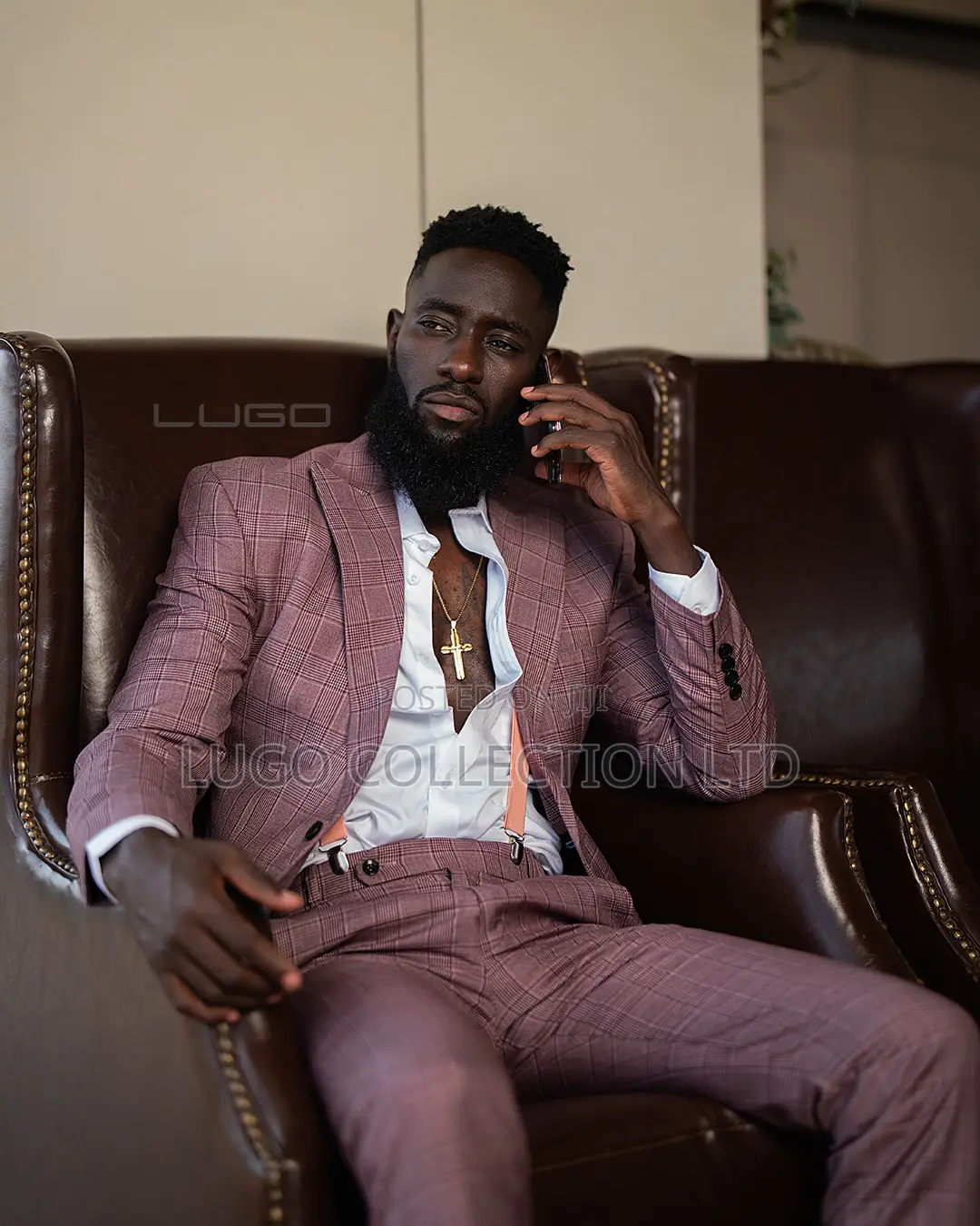 Men Suits Mauve Checked Slim Fit Suit