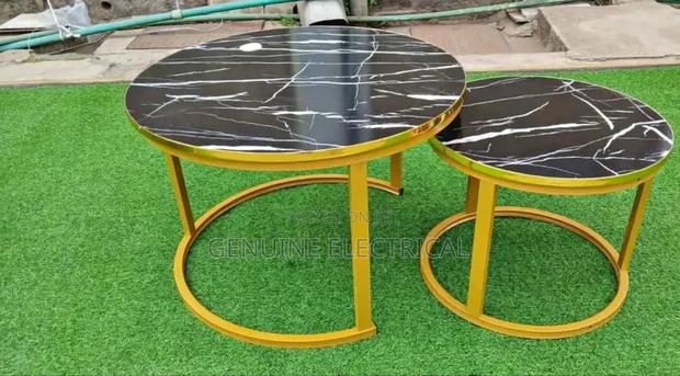 2 in 1 Glass Nesting Tables/Black Marble Coffee Table
