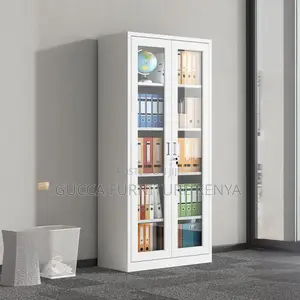 Cabinets:2-Glass Door Compact White Steel File Cabinet