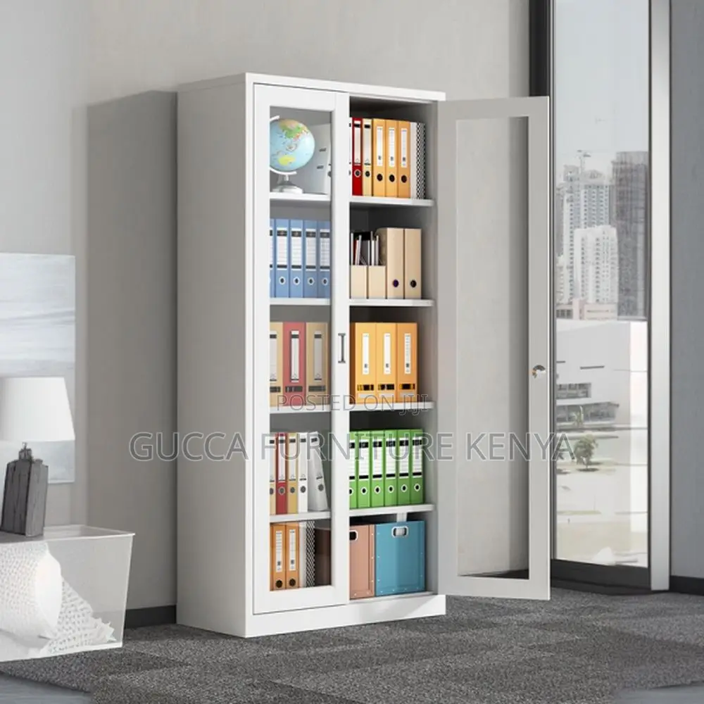 Cabinets:2-Glass Door Compact White Steel File Cabinet