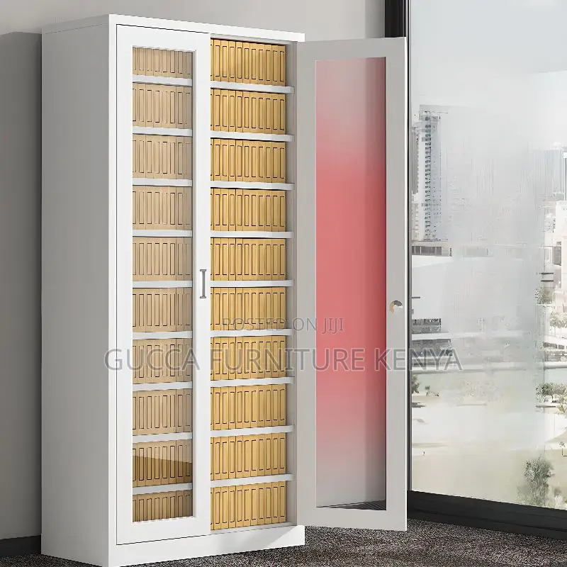Cabinets:2-Glass Door Compact White Steel File Cabinet