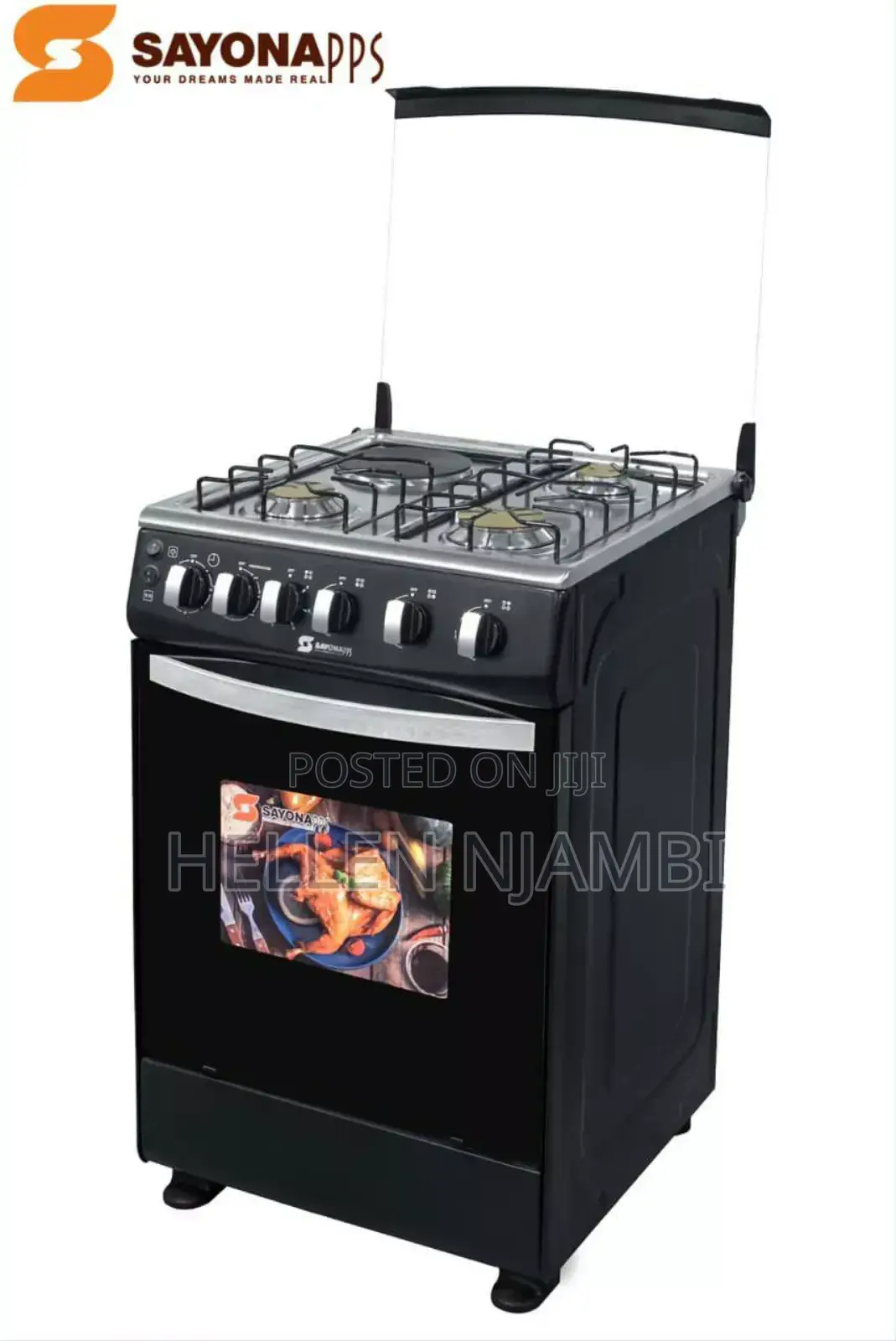 Black Sayona 3gas+1 Electric Plate Standing Cooker