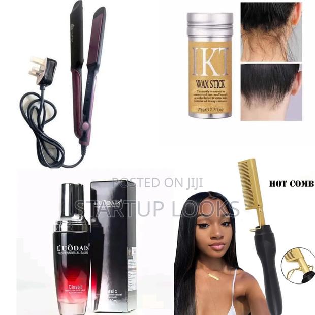 4 in 1 Hot Comb, Serum, Flat Iron, Wax Sticks
