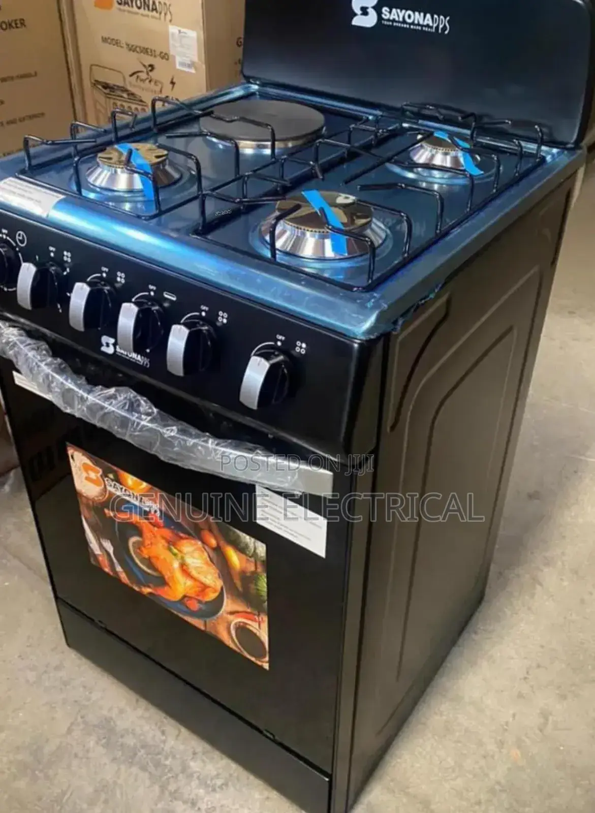 Black Sayona 3+1 Electric Plate Stand Gas Cooker Gas Ove S-B