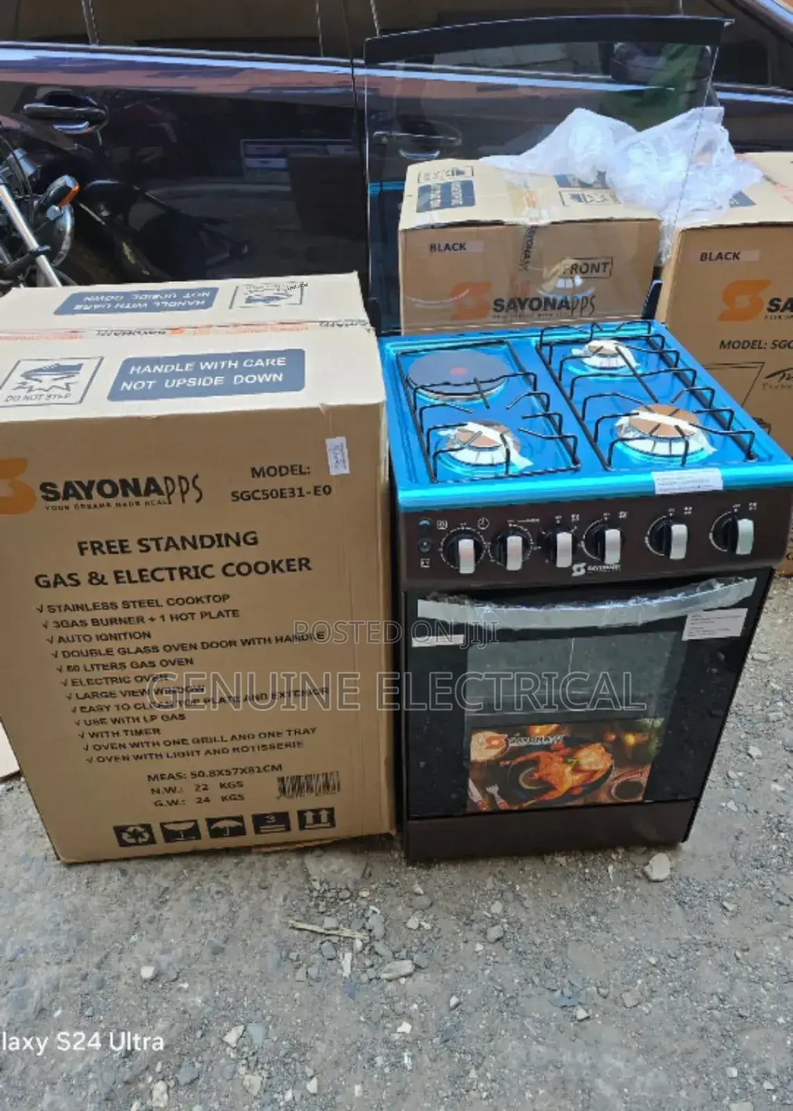 3G+1E Brown Sayona Electric Plate Standing Gas Cooker S-B