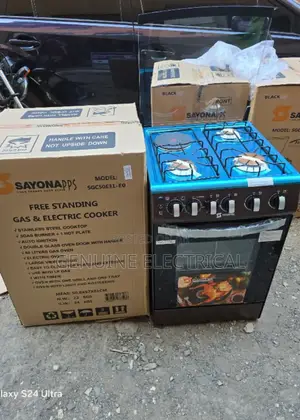3G+1E Brown Sayona Electric Plate Standing Gas Cooker S-B