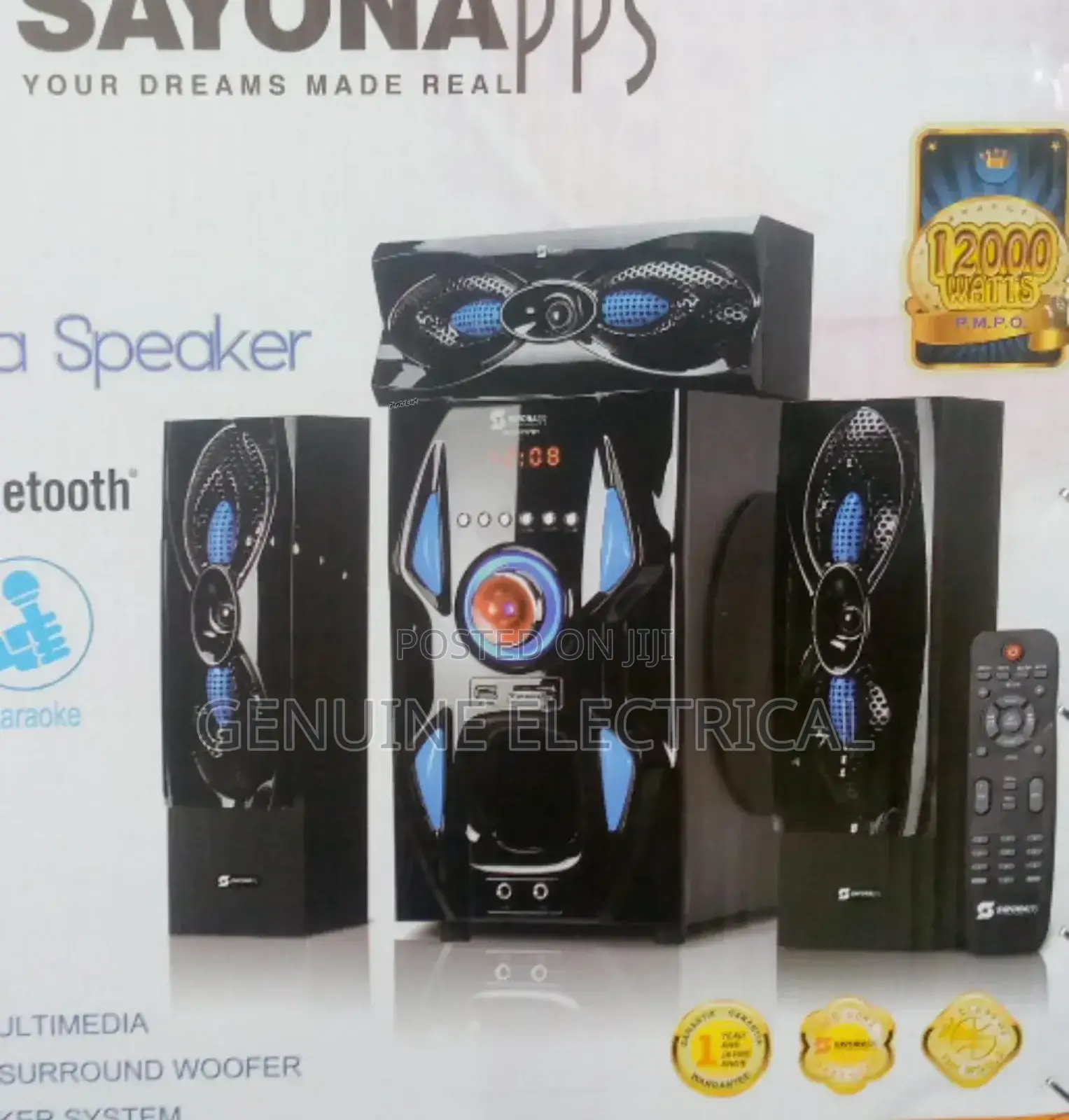 Black 3.1ch Sayona Subwoofer SHT 1217bt/ P.M.P.O Wp/6