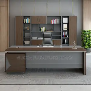 Office Tables:180cm Brown L-Shape Pedestal Executive Desk