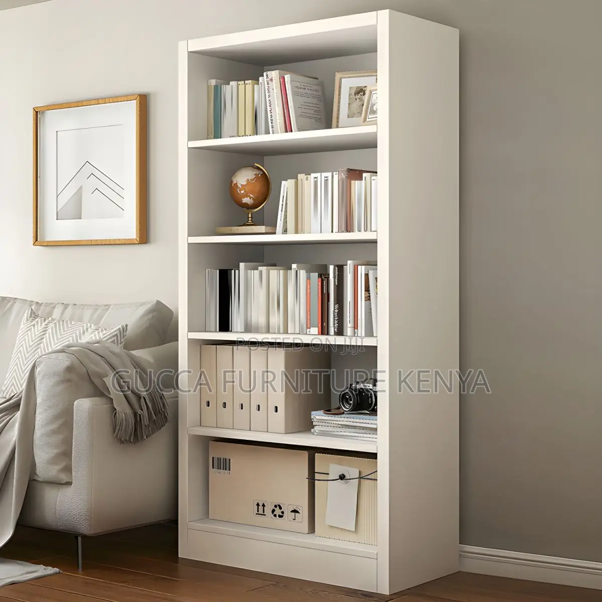 Cabinets: White Stylish Wood Bookcase With 4 Shelves