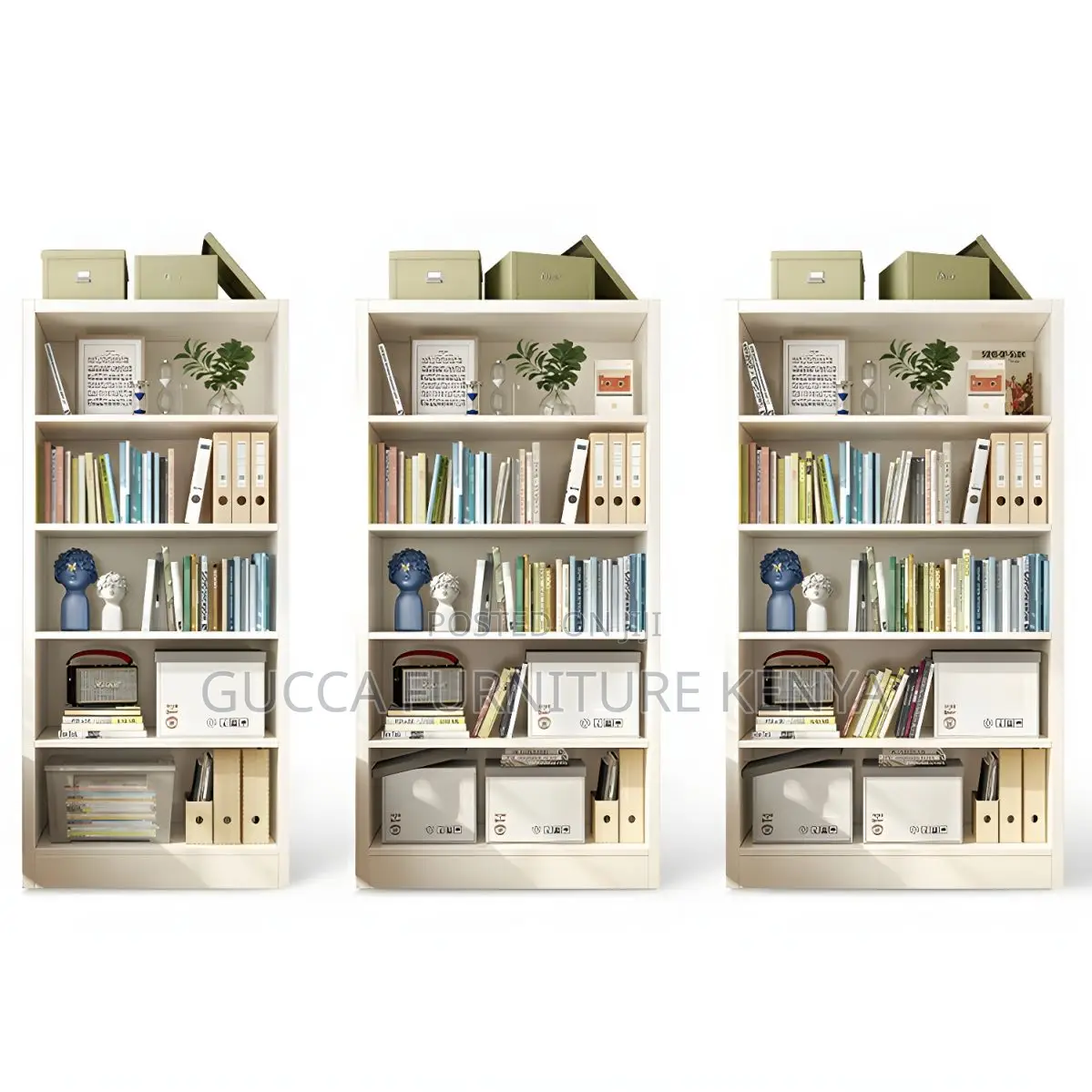 Cabinets: White Stylish Wood Bookcase With 4 Shelves