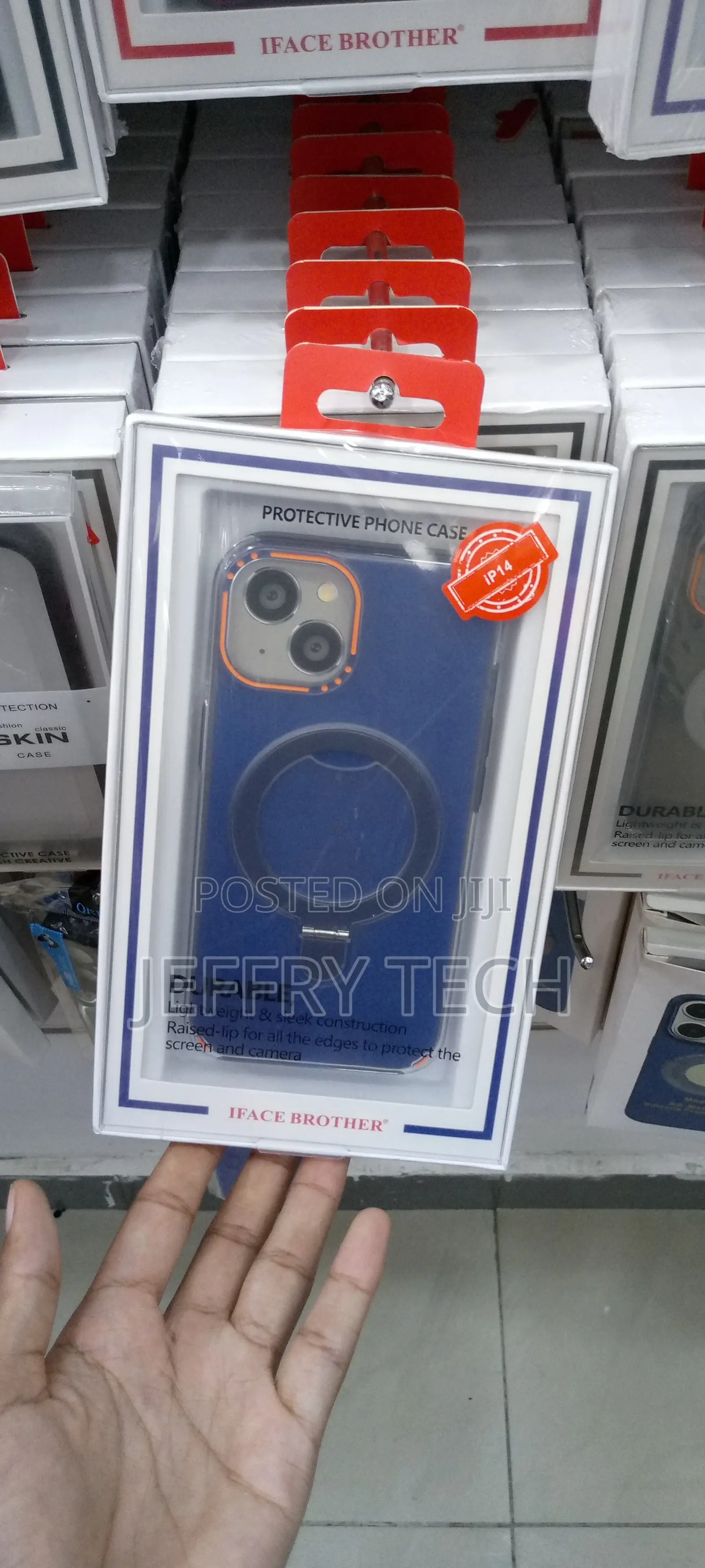 360° Invisible Magnetic Stand Blue Phone Case for iPhone 14