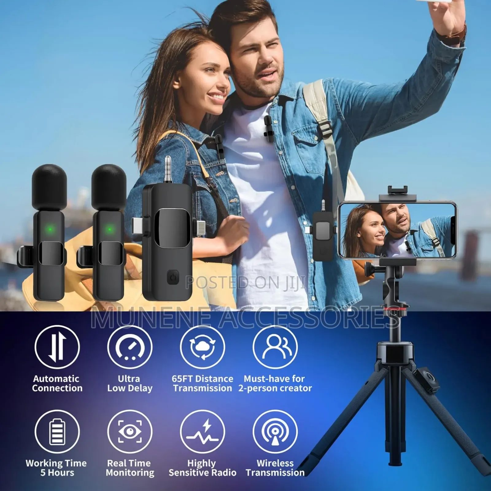 3 in 1 Wireless 10hour Microphone for iPhone,Camera, Android