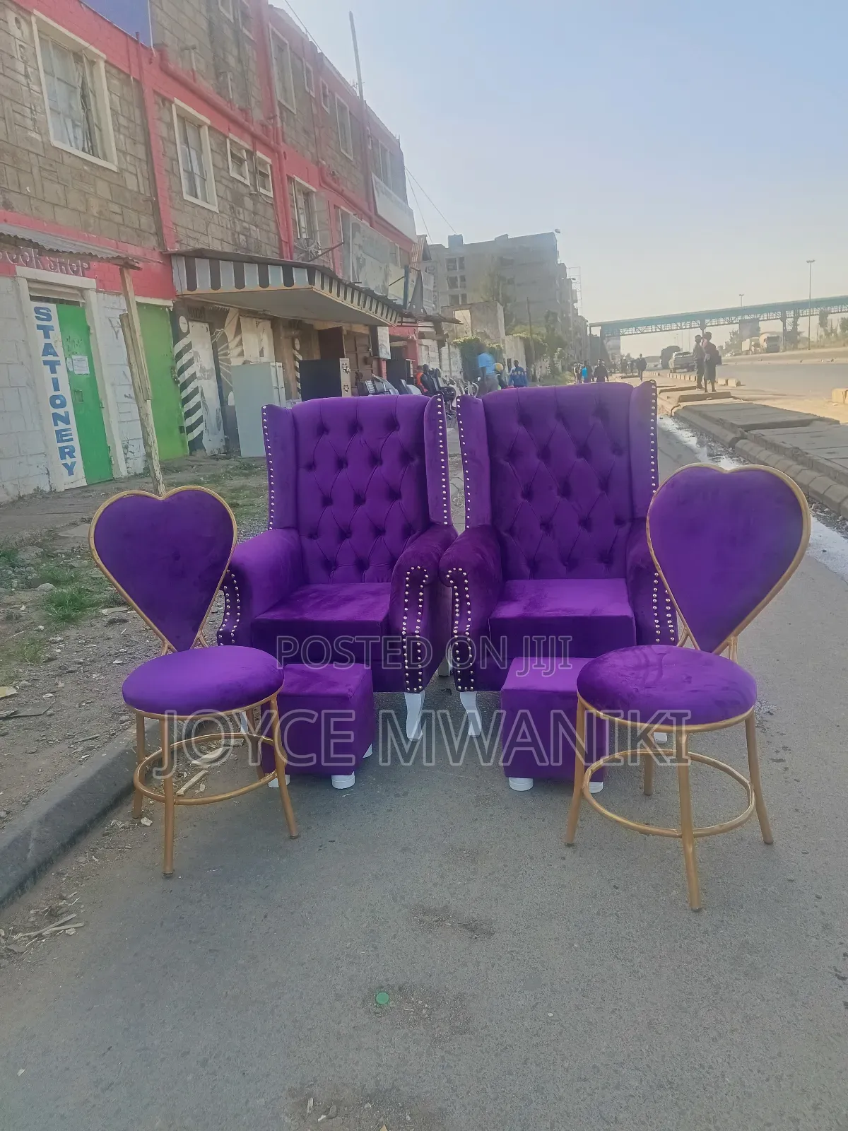 2 Pedicure Seats and 2 Love Seats, Purple 