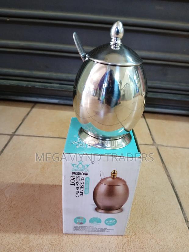 Stainless Steel Sugar Dish/ Egg Shape Seasoning Pot - thumbnail 2