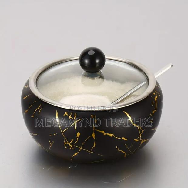 Stainless Steel Sugar Dish With Glass Lid and Spoon