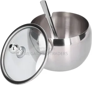 Stainless Steel Sugar Dish With Glass Lid and Spoon