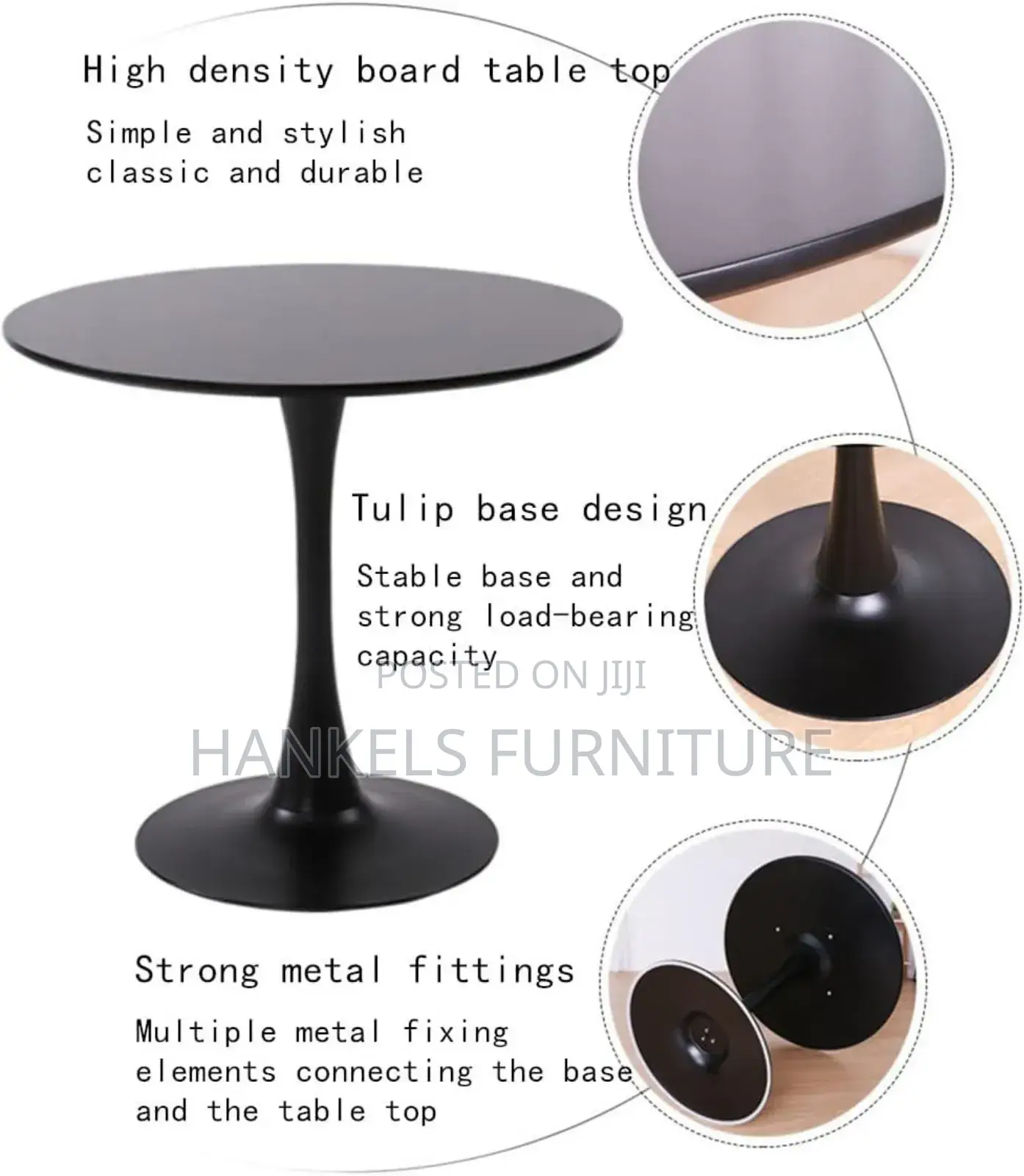 Renal Black Slender Pedestal Base Dining Table