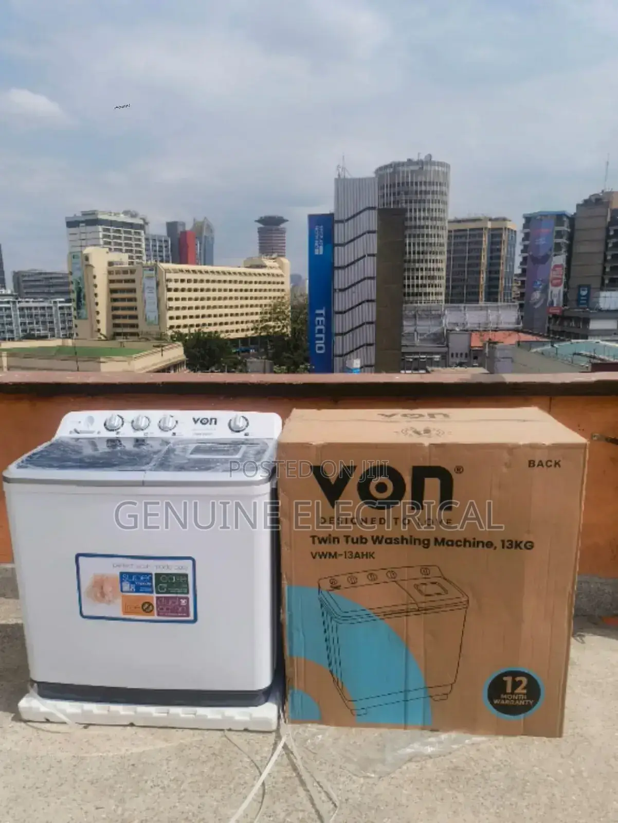 Von 13kgs Twin Tub Washing Machine -White VMT