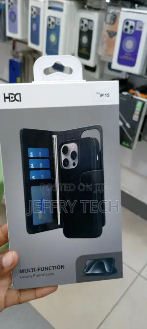 iPhone 15 Multi-Function 2in1 Flip Case, Card Slots-Blue
