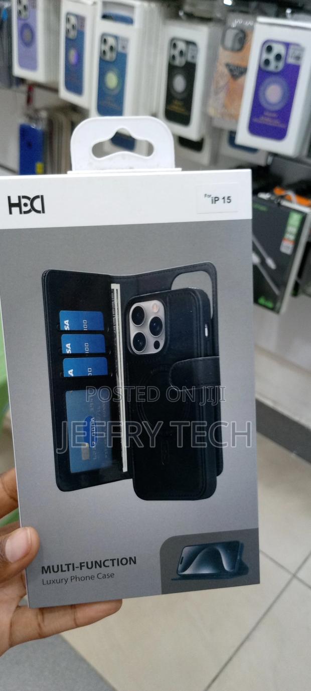 iPhone 15 Multi-Function 2in1 Flip Case, Card Slots-Blue