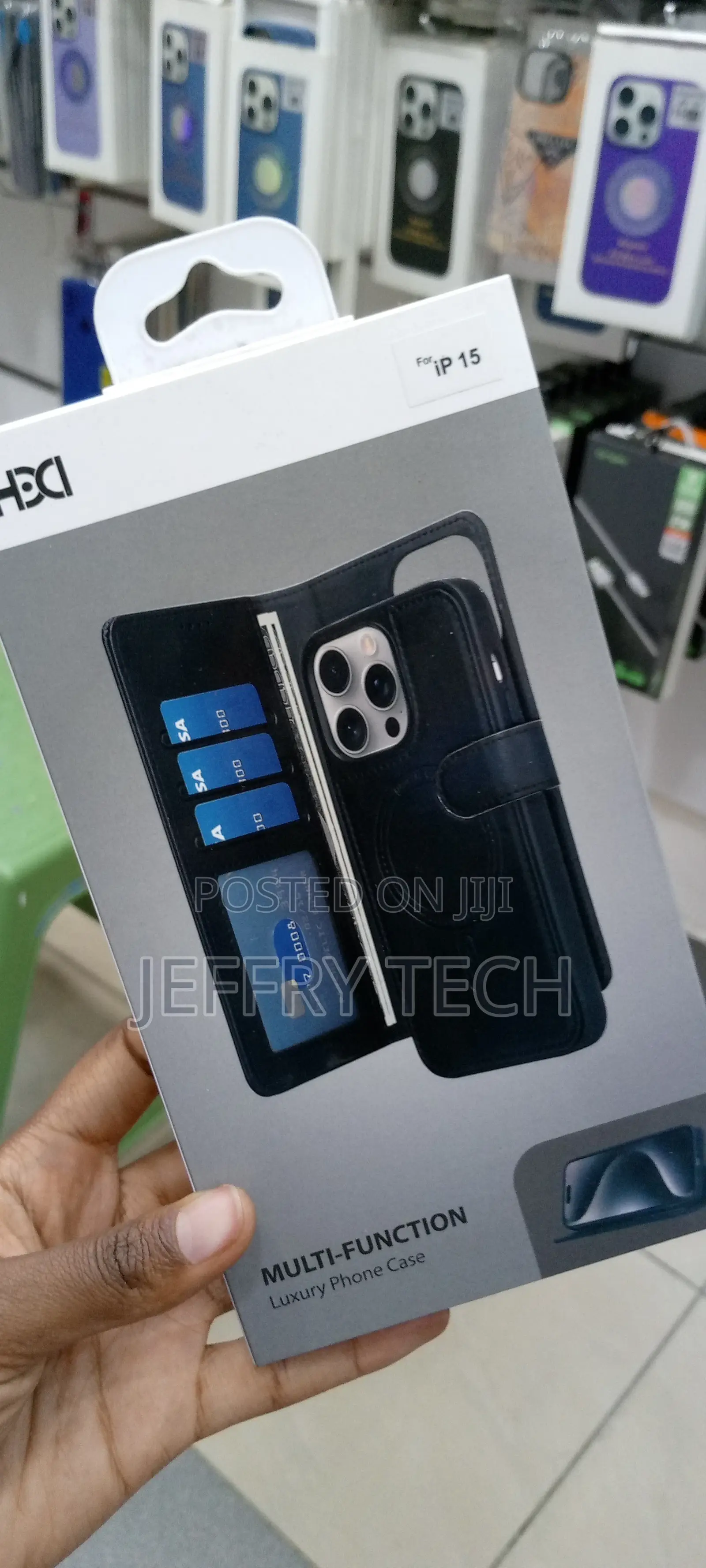 iPhone 15 Multi-Function 2in1 Flip Case, Card Slots-Blue
