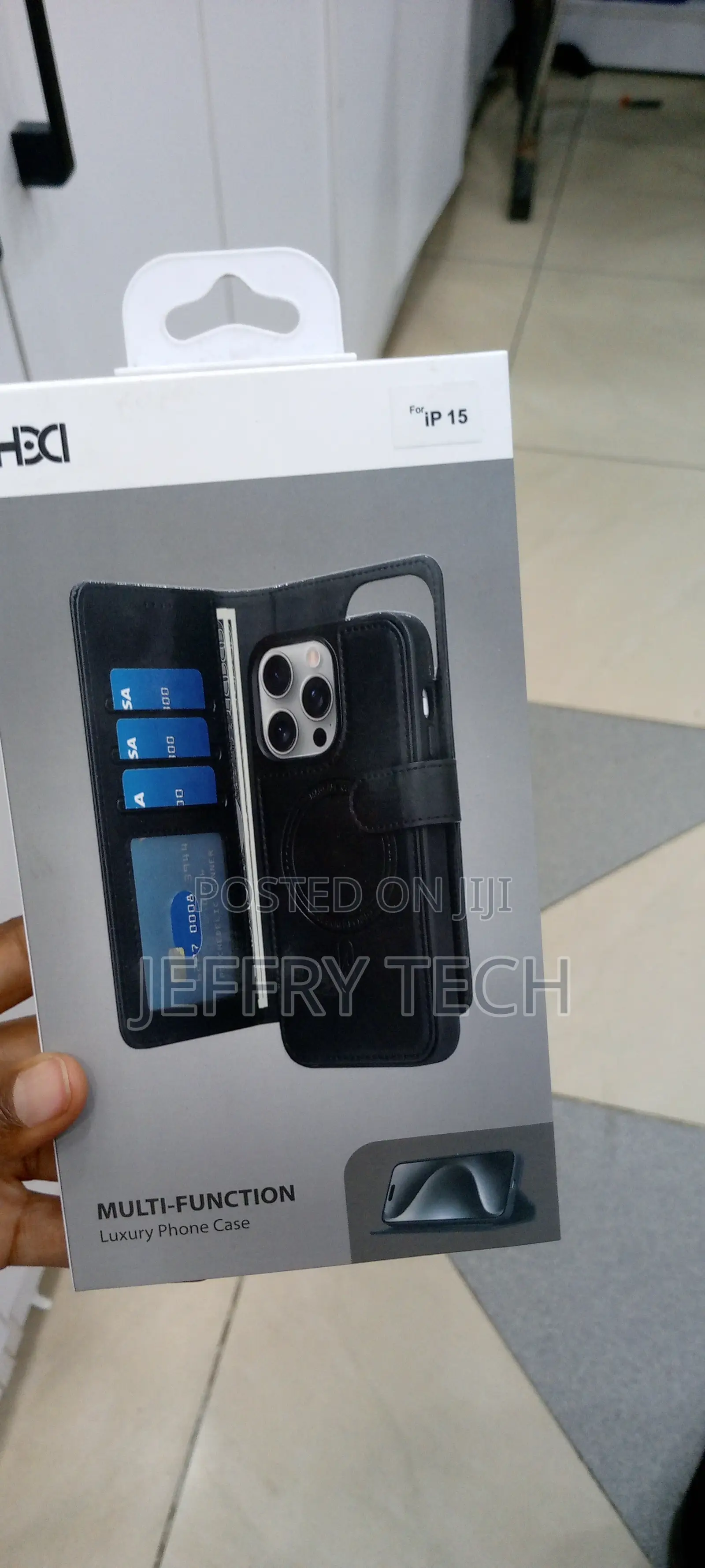 iPhone 15 Multi-Function Flip Leather Case Card Slots-Black