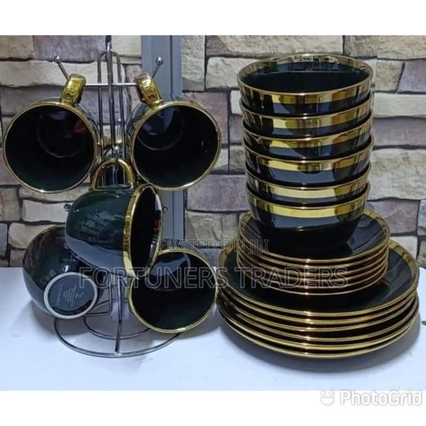 24 PCS Golden Black Ceramic Dinner Set