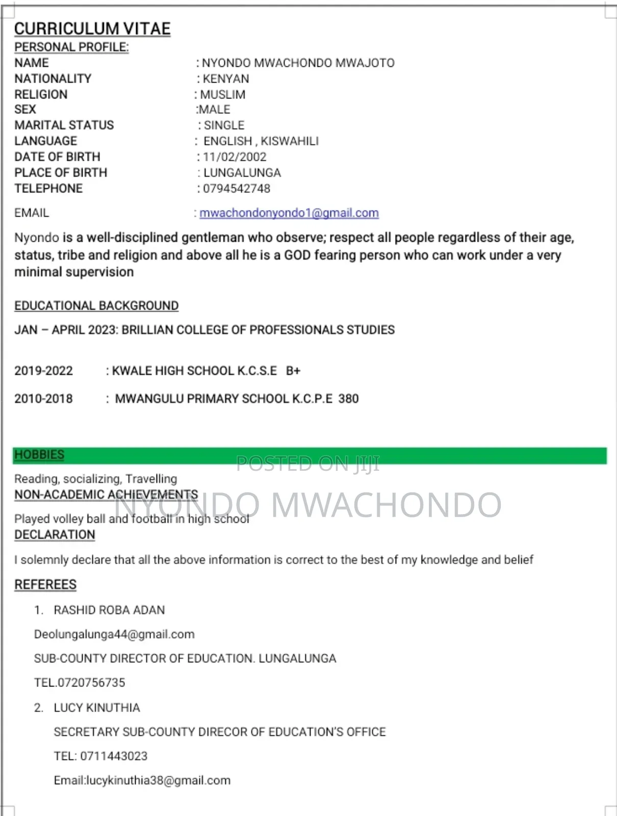 Mwachondo Cv
