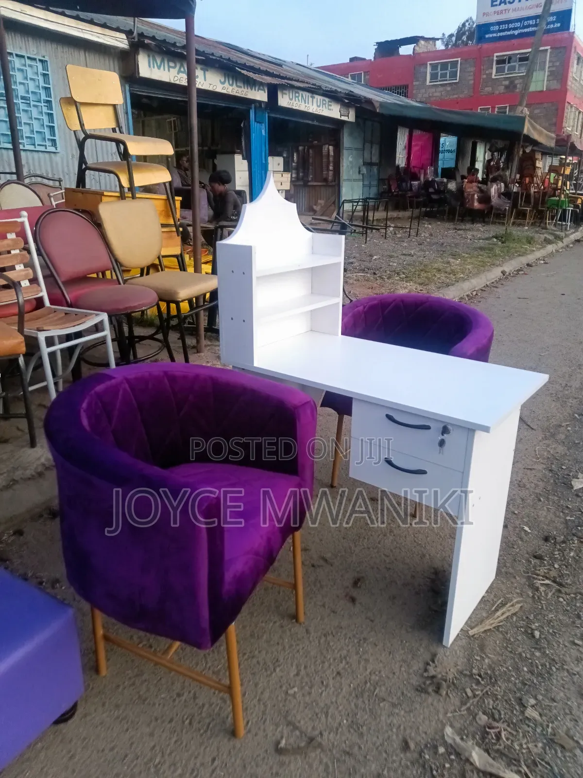 Manicure Set, White Table, Purple Seats
