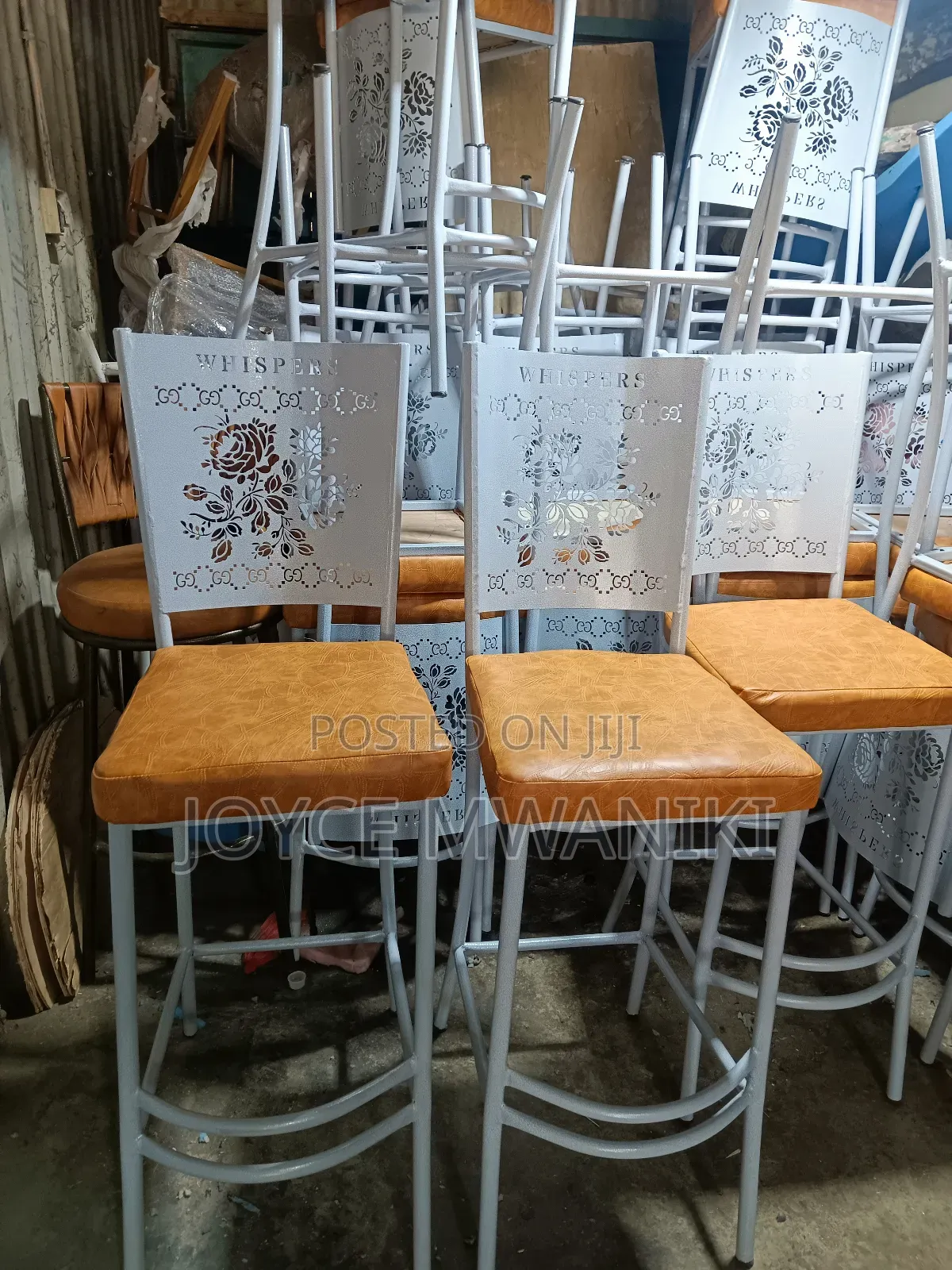 High Bar Chairs, Powder Coated Antique White ,