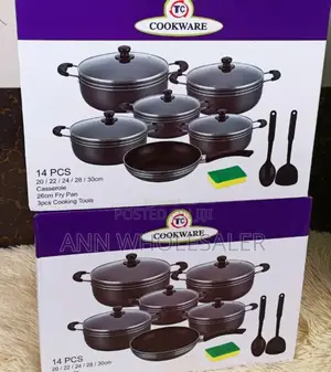 TC 14 Pieces Non-Stick Black Coated Cooking Pot/Sufuria