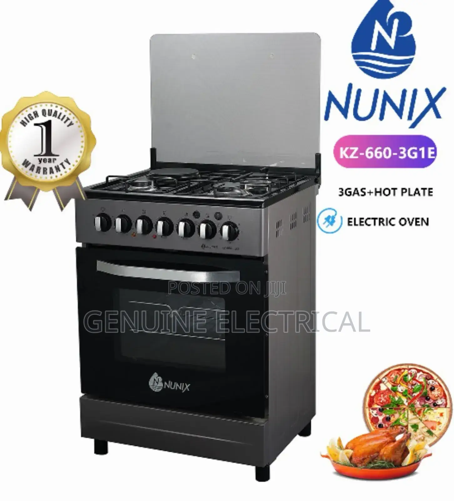 Nunix 60by60 3+1standing Cooker With Electric Oven N-E3