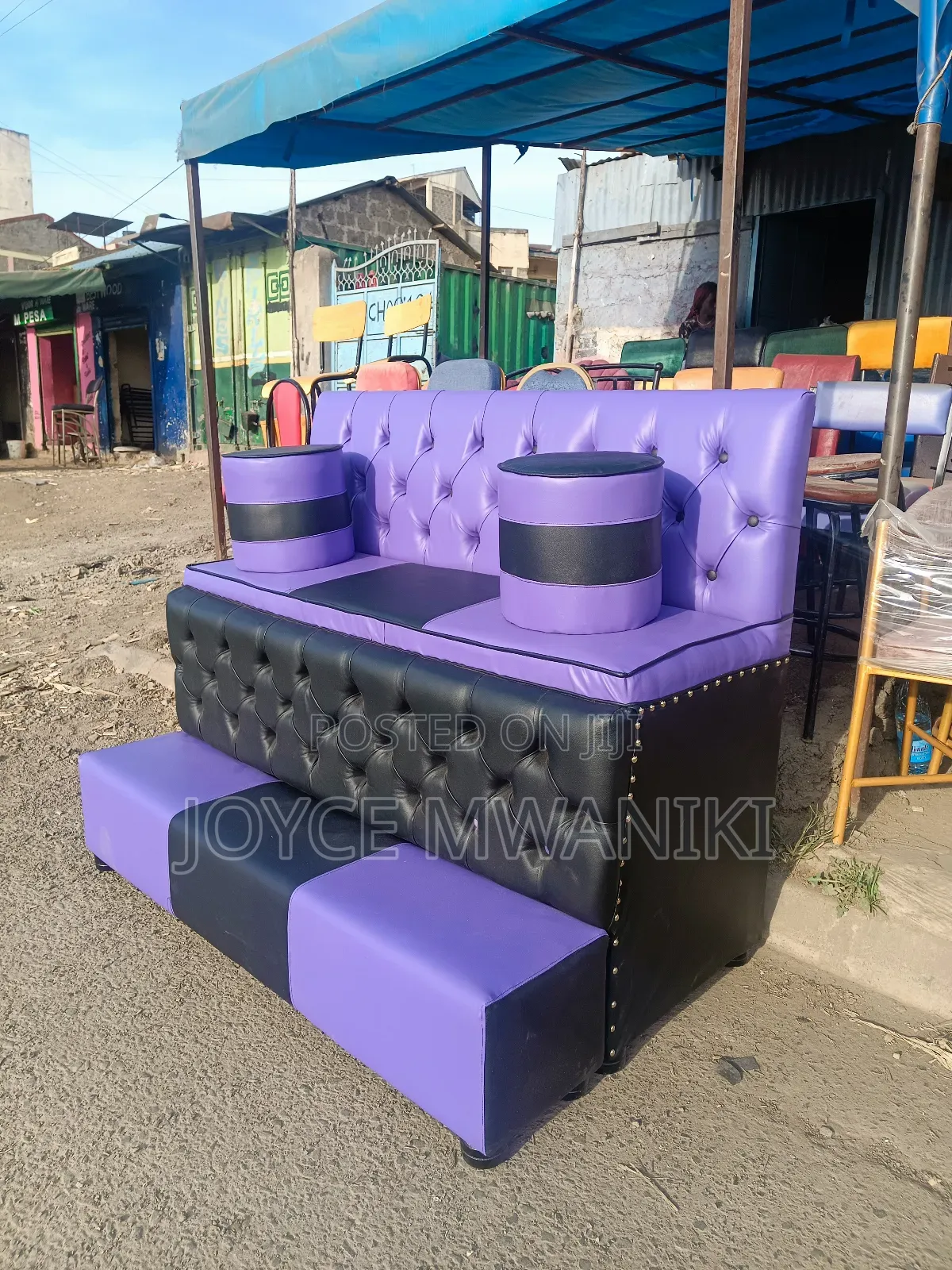 Pedicure Seat With Armrest, Black Purple, 3 Seater!.