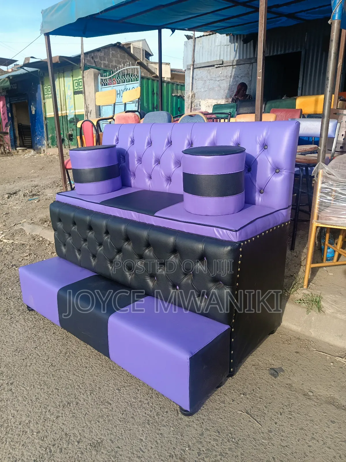 Pedicure Seat With Armrest, Black Purple, 3 Seater!.