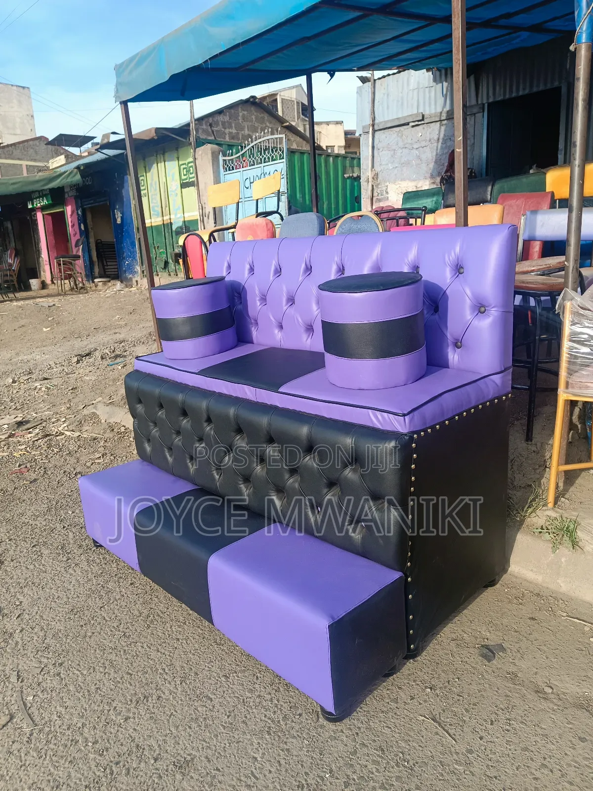 Pedicure Seat With Armrest, Black Purple, 3 Seater!.