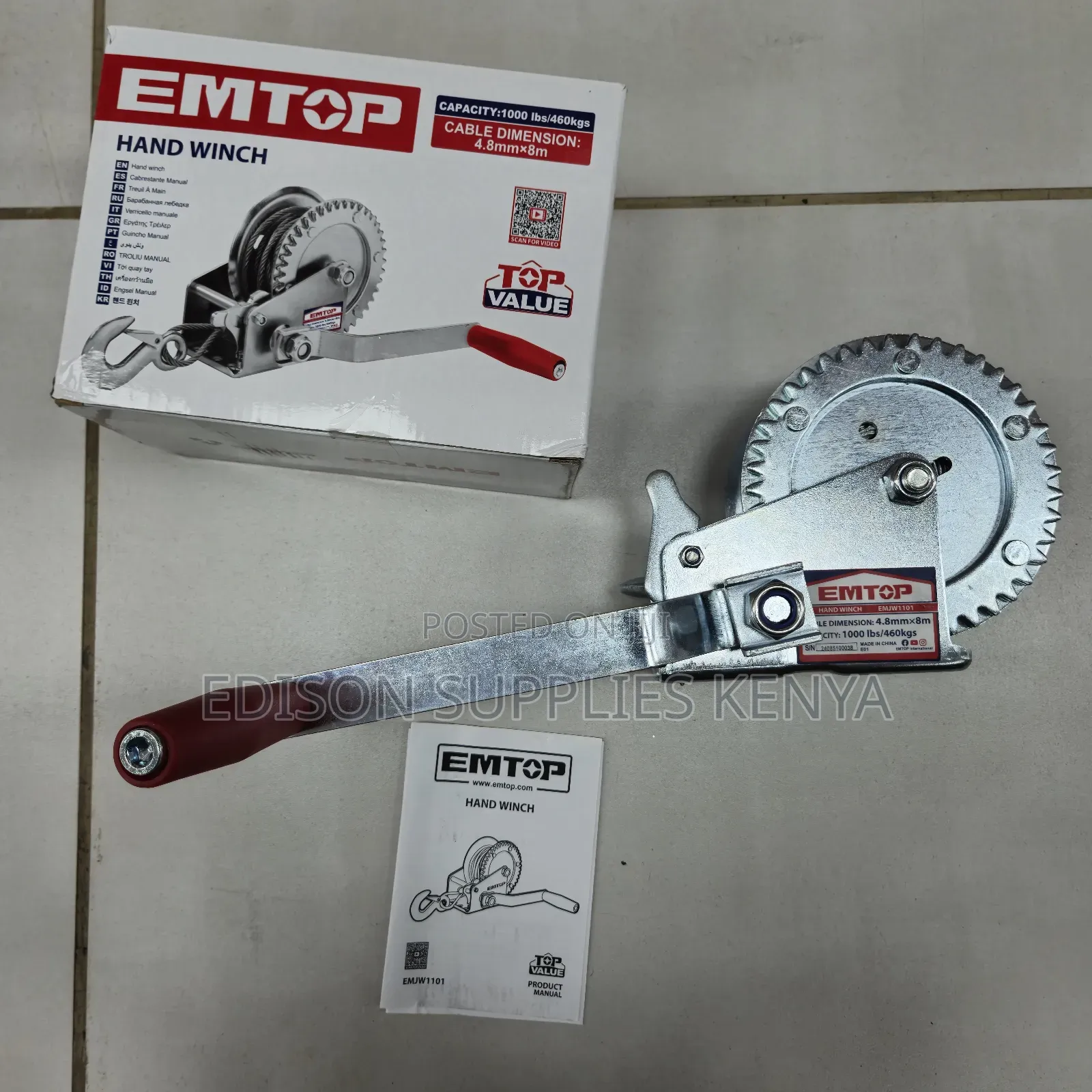 Hand Winch Emtop Steel Hand Crank Gear Ratchet Cable Puller