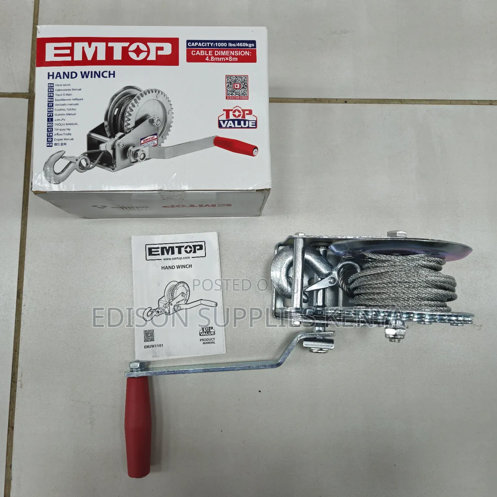 Hand Winch Emtop Steel Hand Crank Gear Ratchet Cable Puller