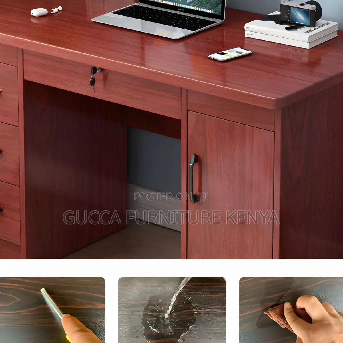 Office Tables:120cm Pedestal Base Executive Mahogany Table