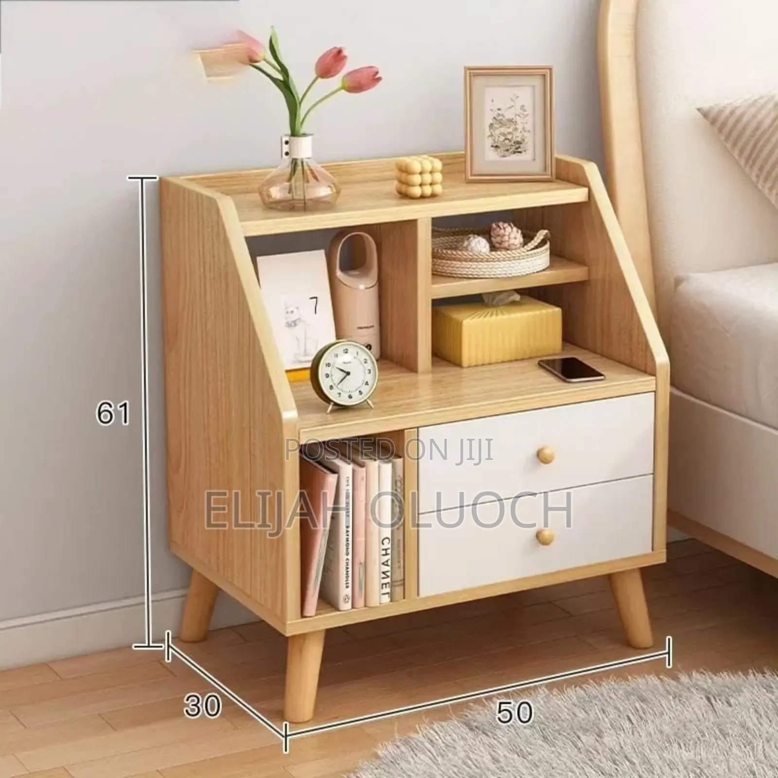 Bedside Table With Compartments And Two Drawers