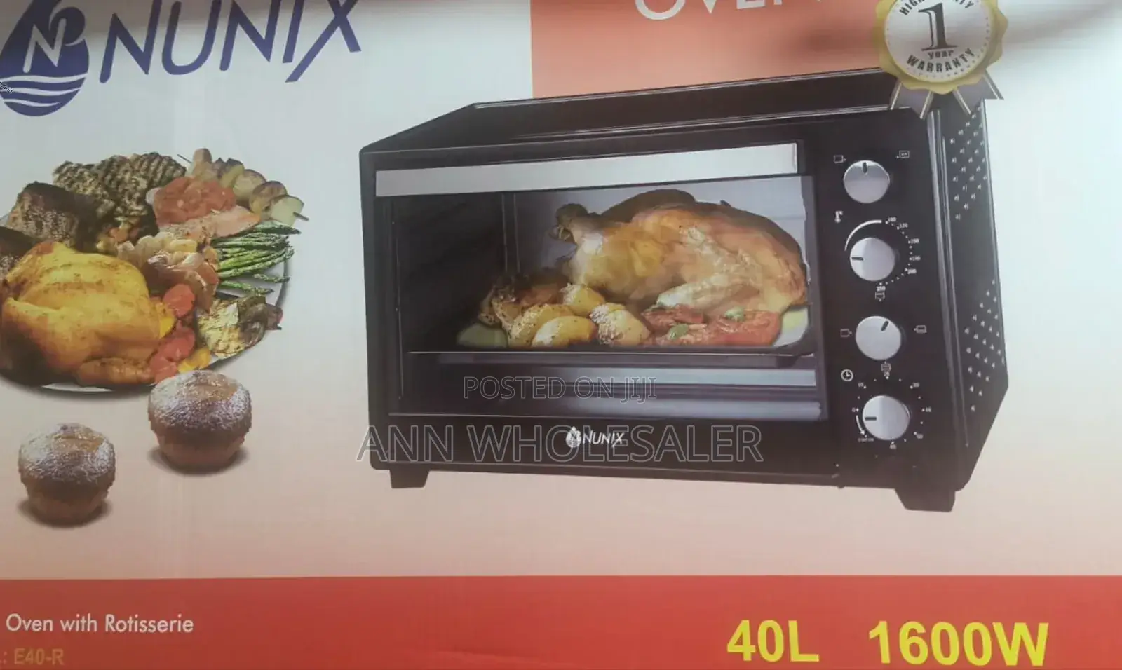 Nunix 4 Knob Settings 40 Litres Electric Rotisserie Oven