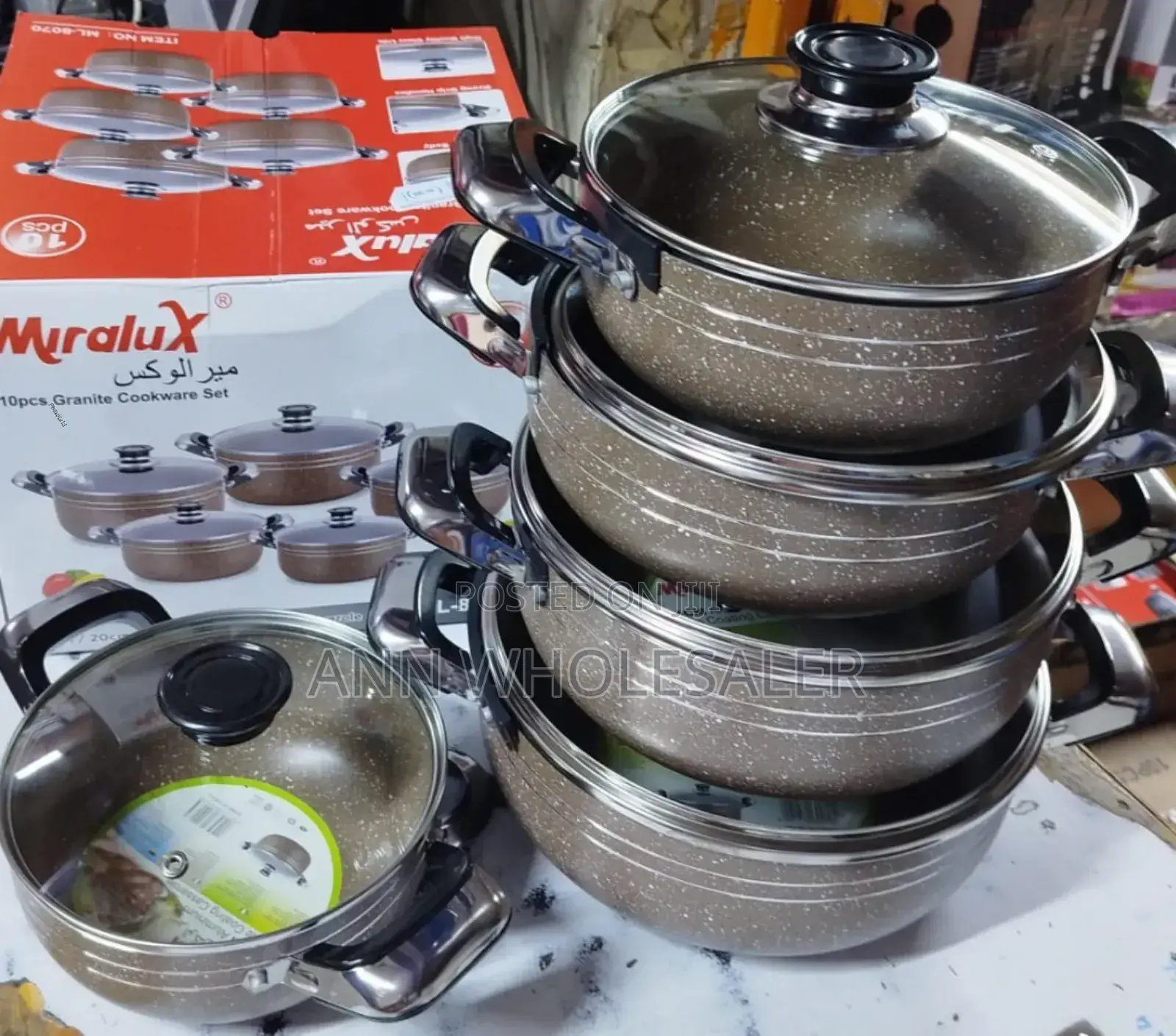 10 PCS Miralux Granite Cookware Pots Brown Set C10/PCS
