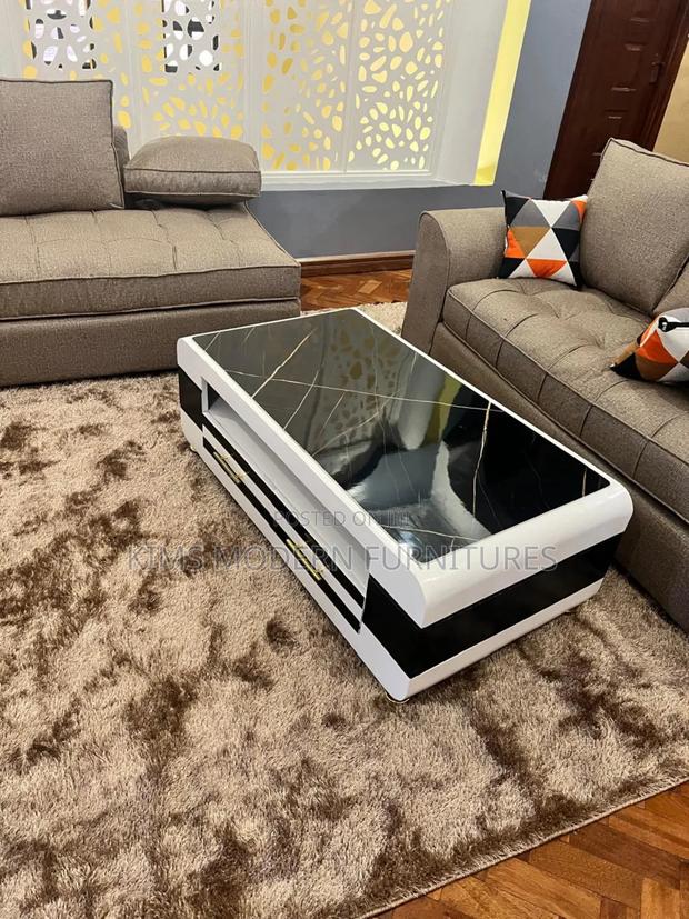 Sleek White Coffee Table White Marble Top Black - main view