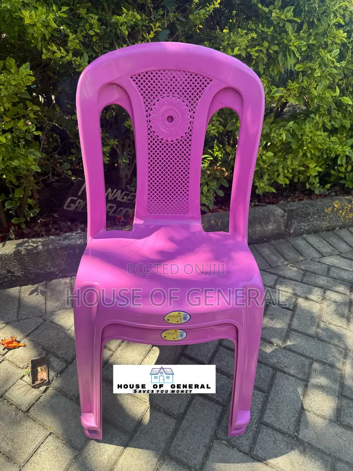 Pink Stajes Strong Armless Plastic Chair