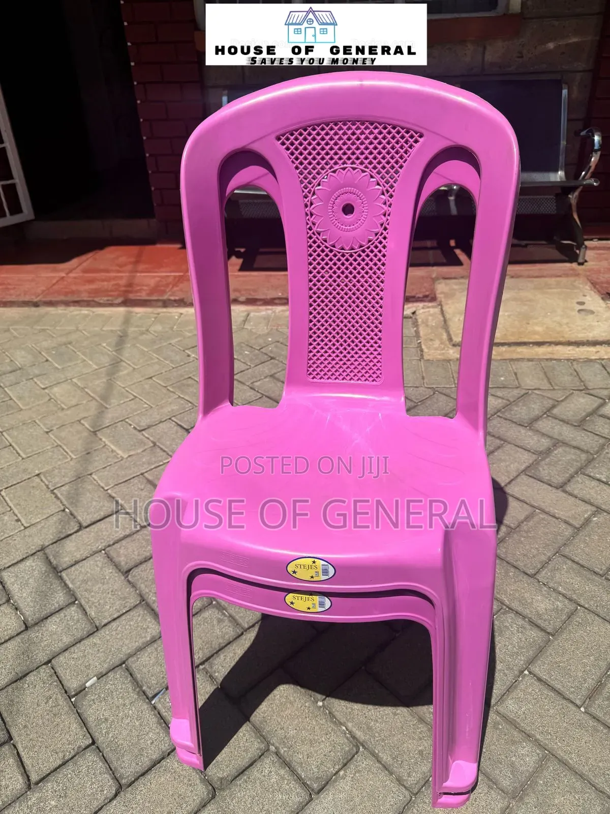 Stajes Armless Plastic Chair# Pink Chair Available