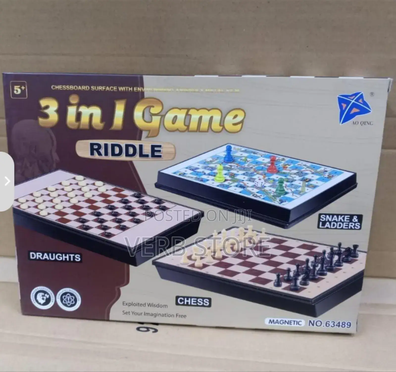 3 in 1 Riddle Game Chess, Draughts,Snake and Ladder