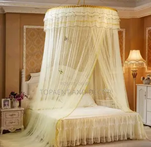DIY Cream Round Mosquito Nets Queen Size Bed Ultra Fine Nets