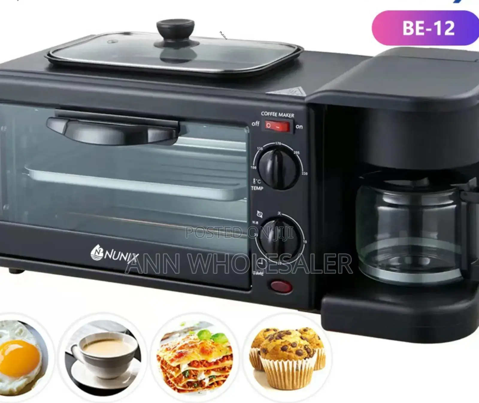 Nunix 3 in 1 Breakfast Maker; Toaster, Coffee Maker Rm4