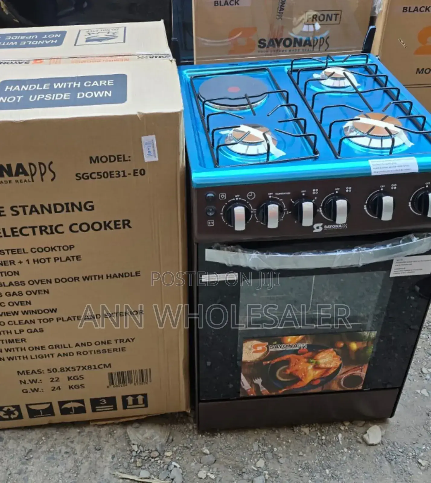Brown Sayona 3gas+1E Standing Cooker, Electric Oven S3G
